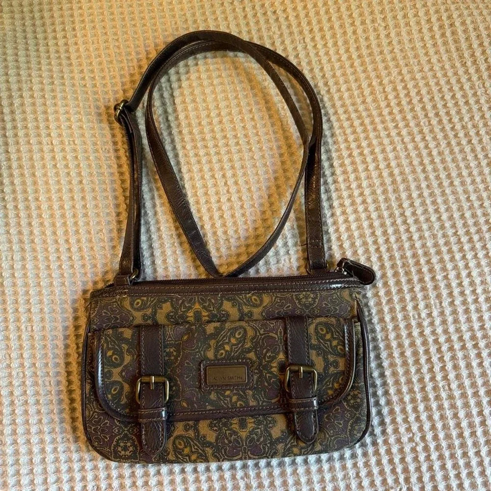 Vintage Jaclyn Smith Paisley Canvas Crossbody Bag Purse Earthy Boho Y2K